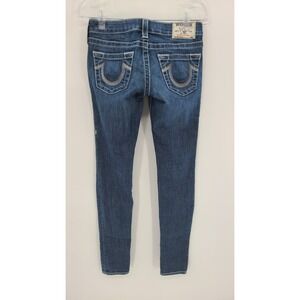True Religion Womens Skinny Jeans Size 24 Measure 28" x 33" Low Rise Embroidered
